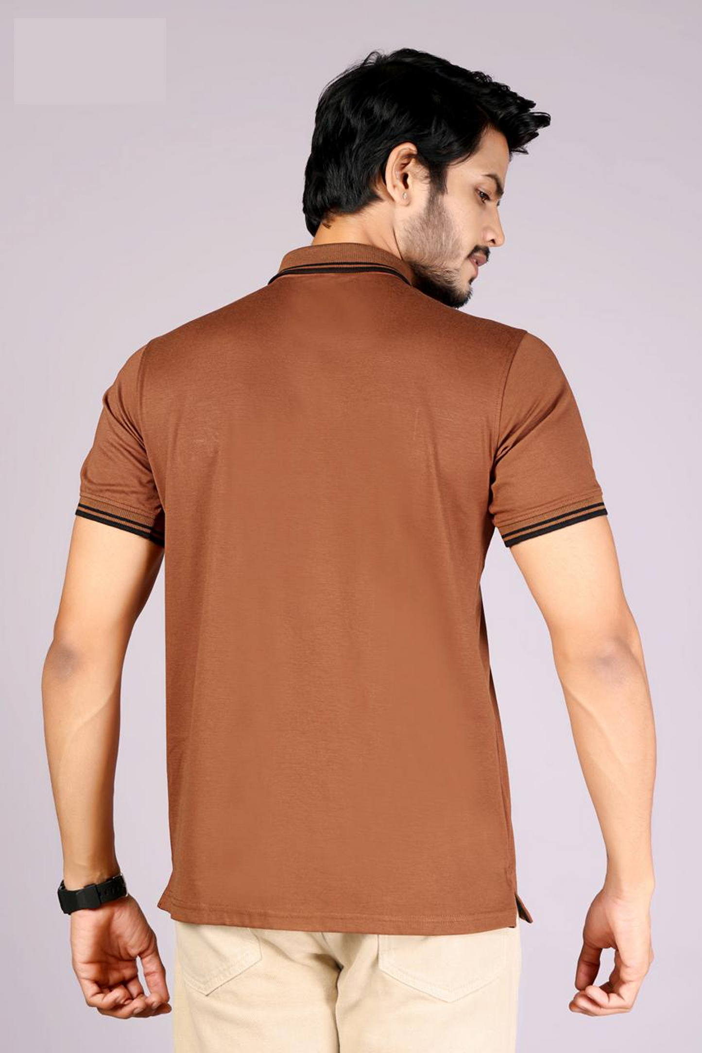 Imported Men's Classic Brown Polo T-Shirt with Black Contrast Tipping – Casual Wear