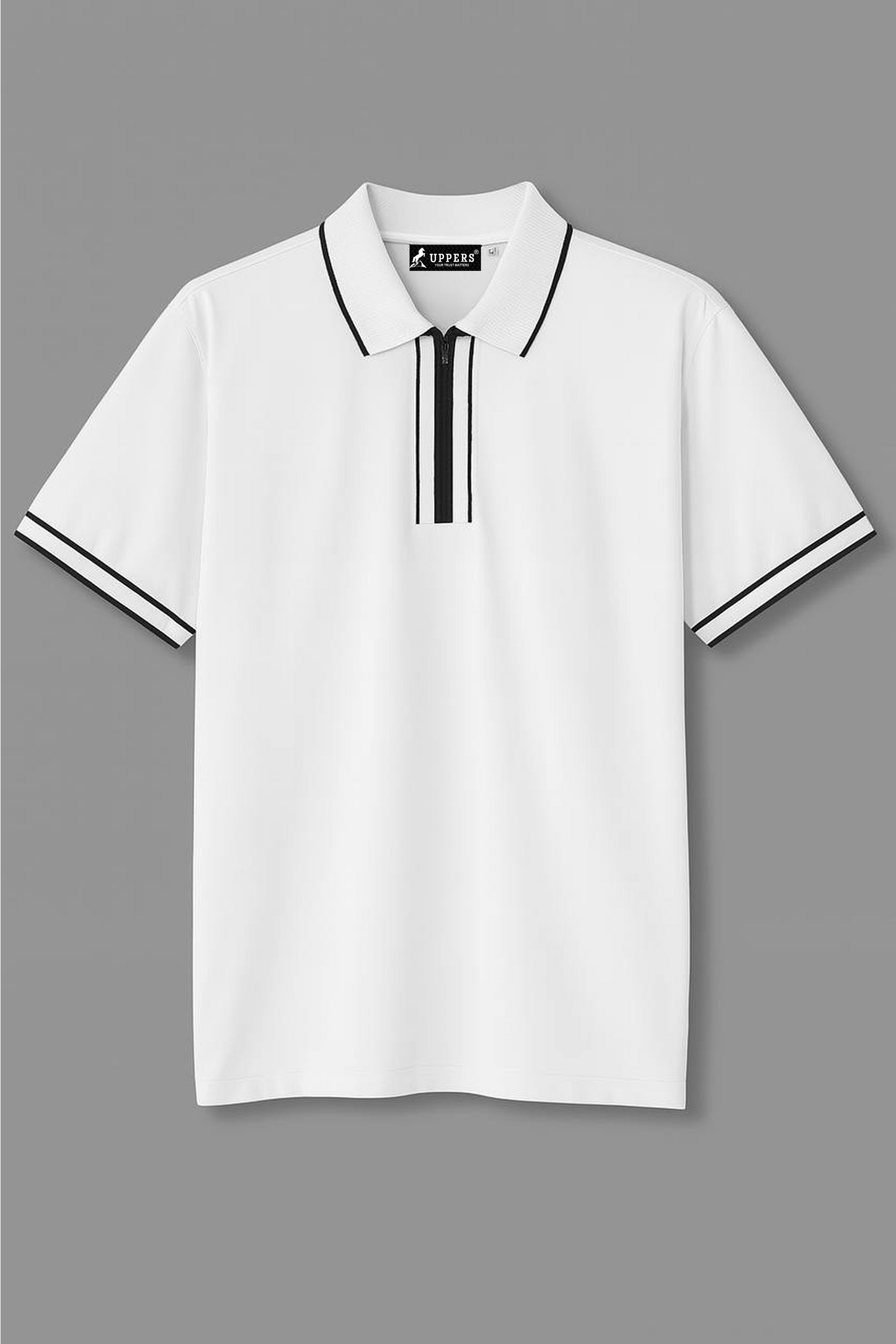 White Jacquard Flacket and collar Polo with stylish