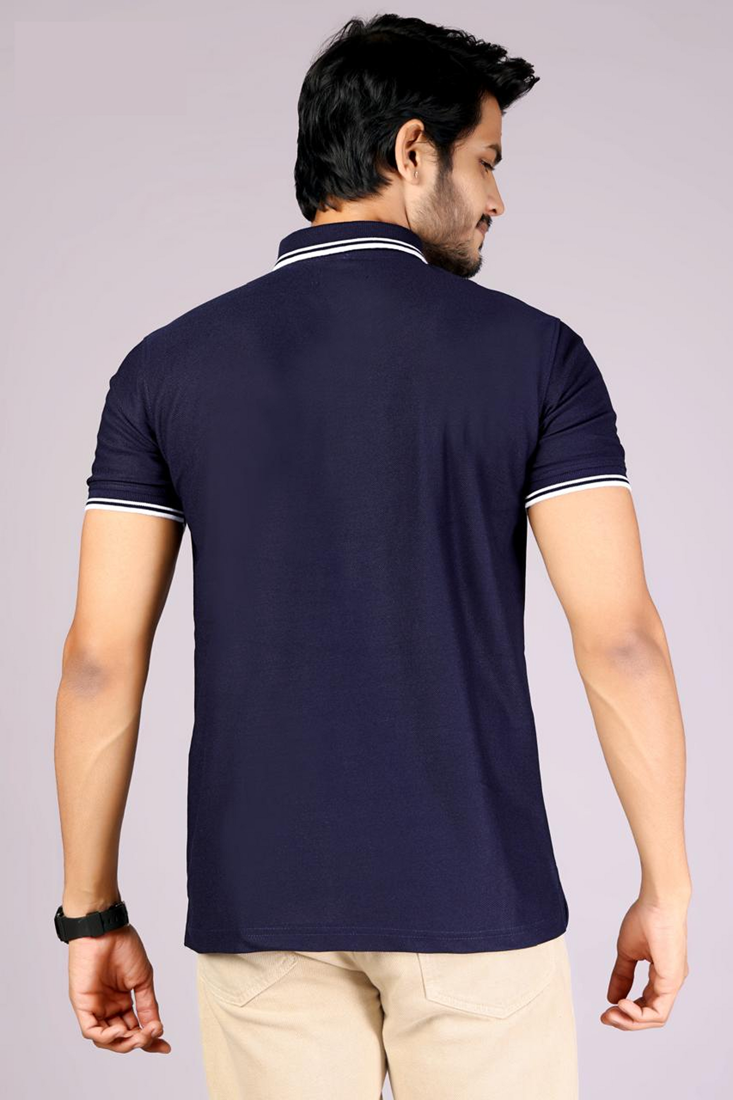 Men's Classic Navy Blue Polo T-Shirt with White contrast Tipping – Casual Wear