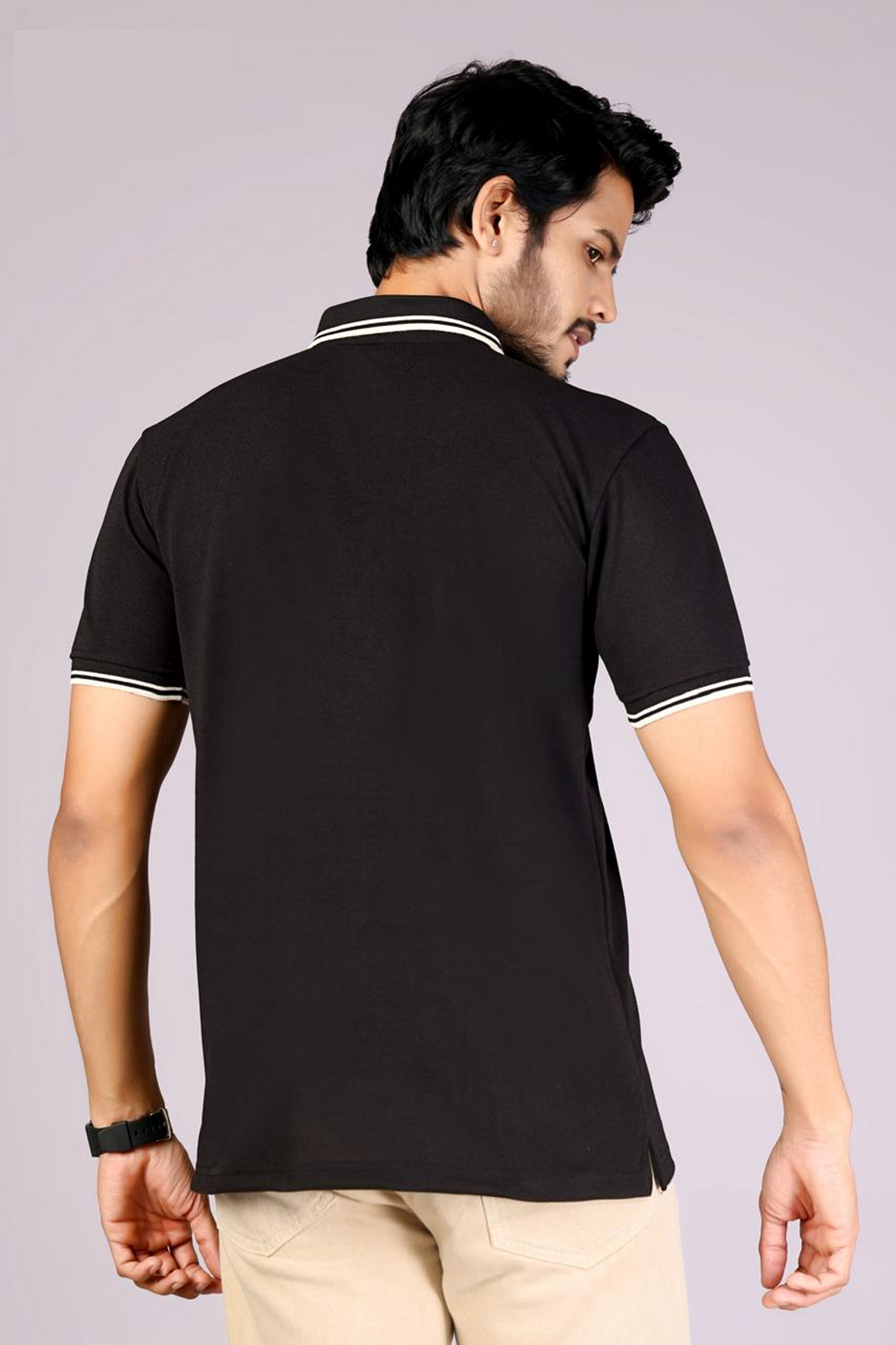 Men's Classic Black Polo T-Shirt with White contrast Tipping – Casual Wear