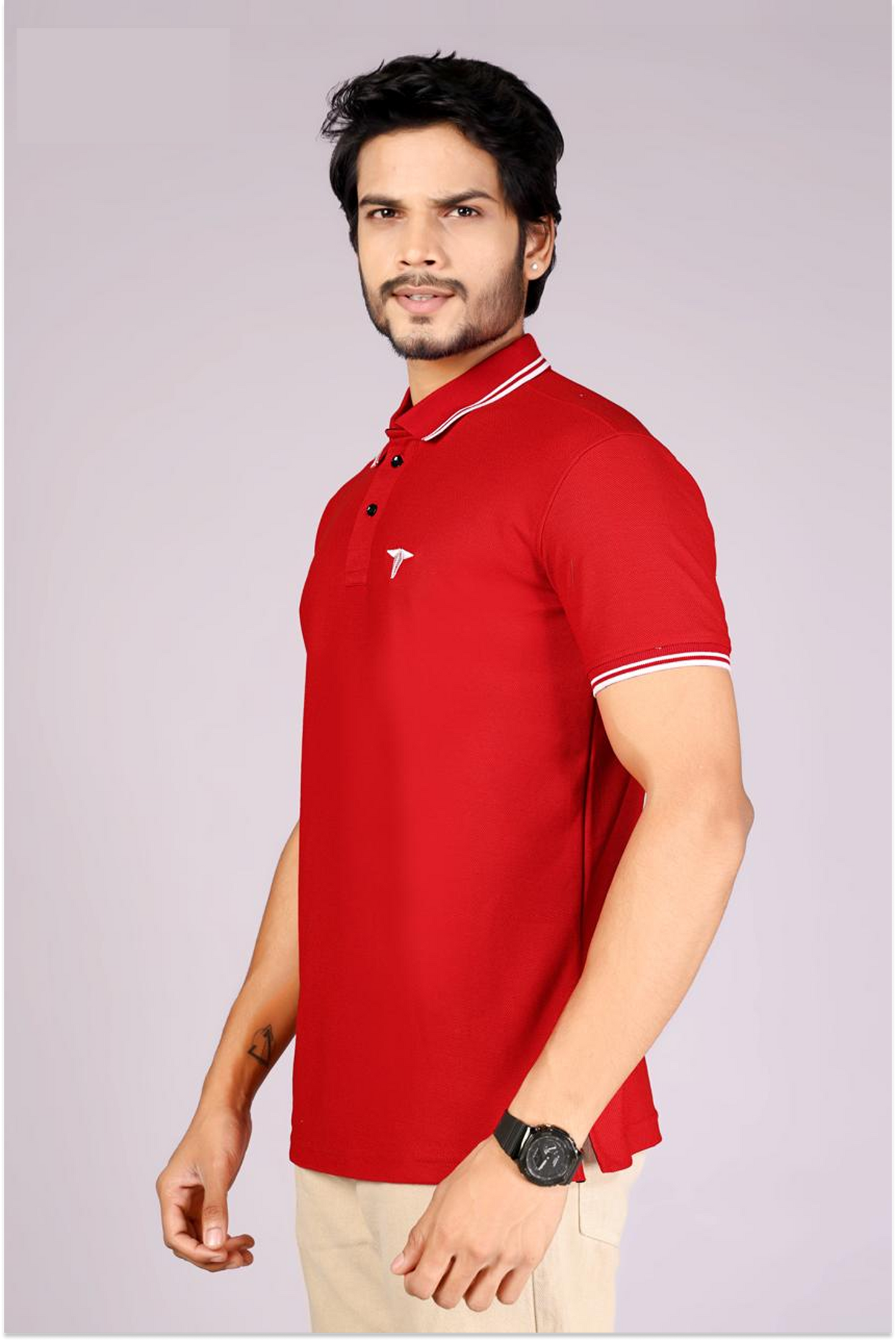 Men's Classic Red Polo T-Shirt with Contrast Tipping – Casual Wear