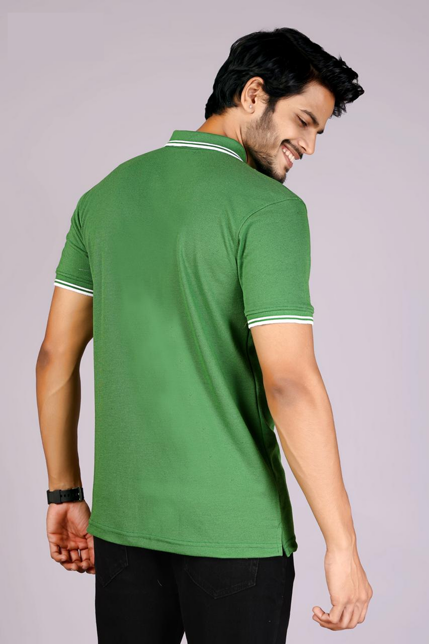 Men's Classic Green Polo T-Shirt with White Matching Tipping – Casual Wear