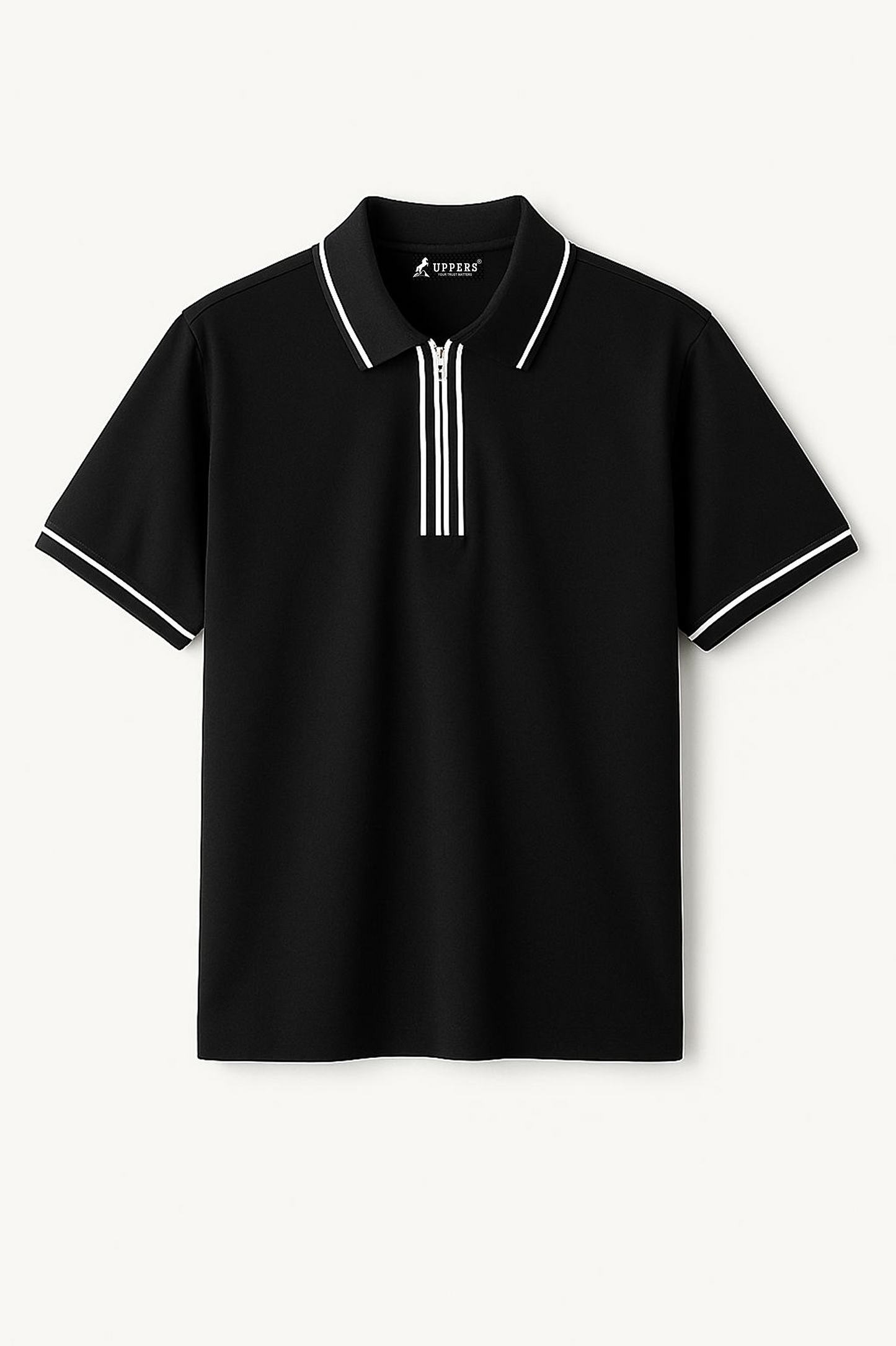 Black Jacquard Flacket and collar Polo with stylish