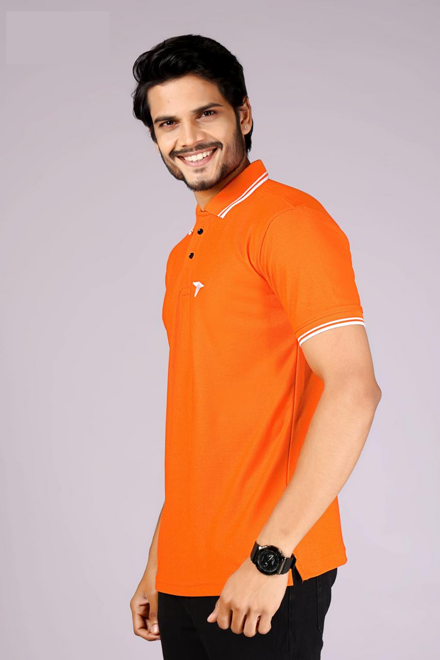 Men's Classic Orange Polo T-Shirt with White Matching Tipping – Casual Wear