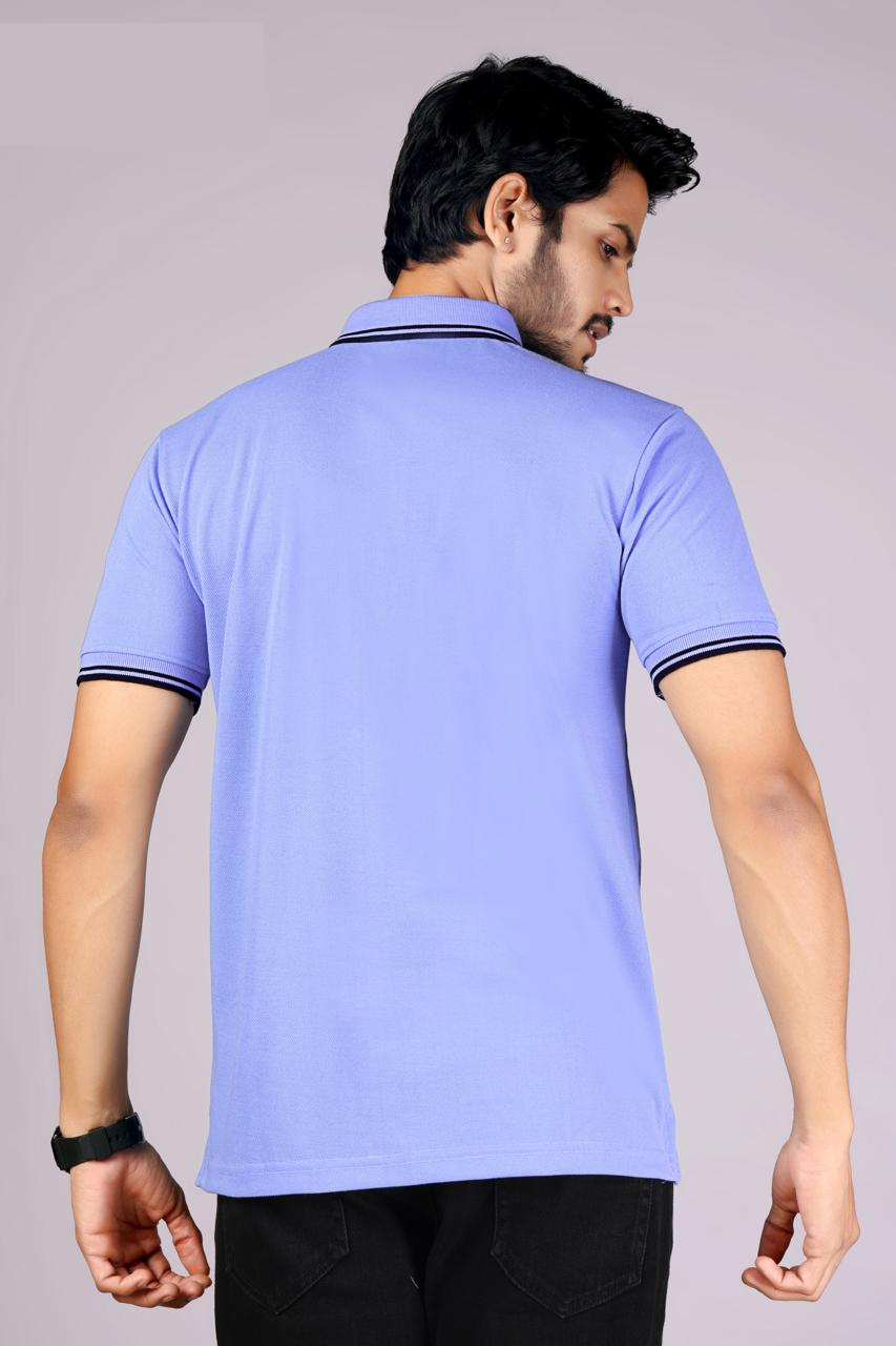 Men's Classic Blue Polo T-Shirt with Dark Matching Tipping – Casual Wear