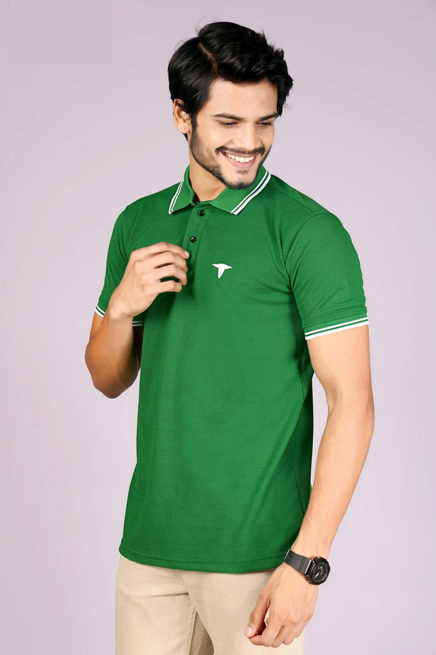 Men's Classic Light Green Polo T-Shirt with  White contrast Tipping – Casual Wear