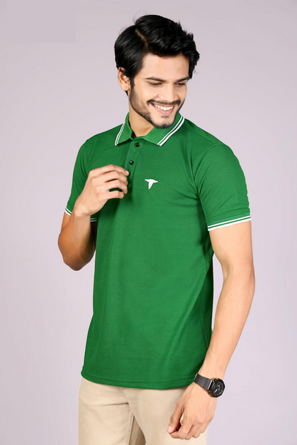 Men's Classic Light Green Polo T-Shirt with  White contrast Tipping – Casual Wear