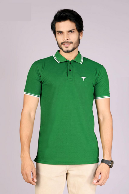 Men's Classic Light Green Polo T-Shirt with  White contrast Tipping – Casual Wear