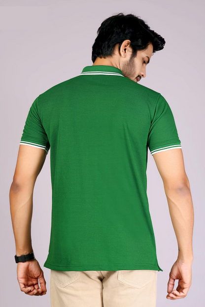 Men's Classic Light Green Polo T-Shirt with  White contrast Tipping – Casual Wear