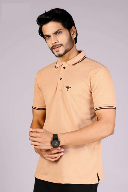 Men's Classic Cream Polo T-Shirt with  Coffee contrast Tipping – Casual Wear