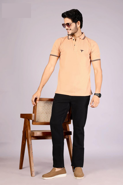Men's Classic Cream Polo T-Shirt with  Coffee contrast Tipping – Casual Wear