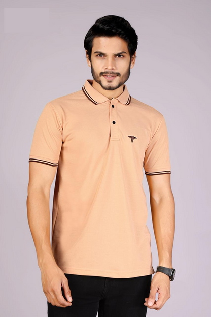 Men's Classic Cream Polo T-Shirt with  Coffee contrast Tipping – Casual Wear