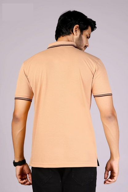 Men's Classic Cream Polo T-Shirt with  Coffee contrast Tipping – Casual Wear
