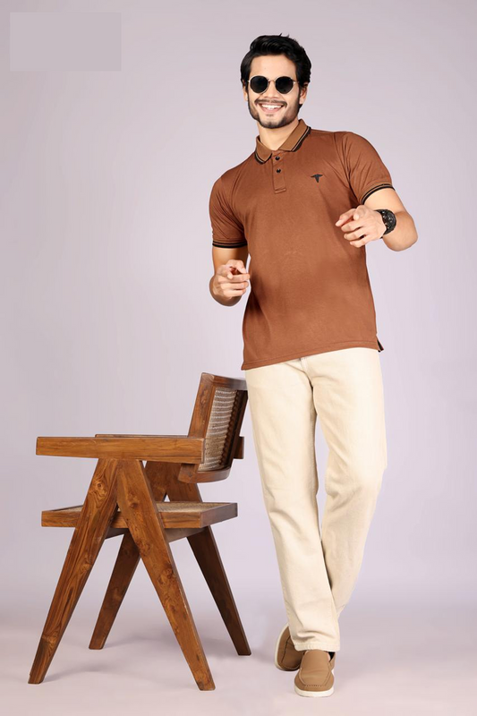 Imported Men's Classic  Brown Polo T-Shirt with Black Contrast Tipping – Casual Wear