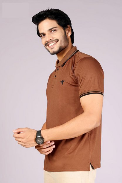 Imported Men's Classic  Brown Polo T-Shirt with Black Contrast Tipping – Casual Wear