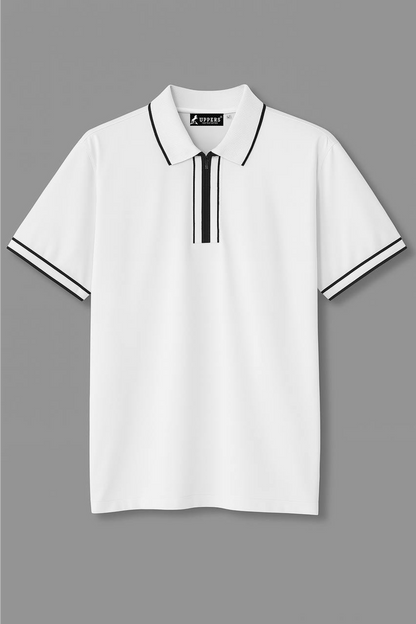 White Jacquard Flacket and collar Polo with stylish