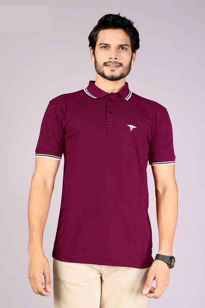 Men's Classic Maroon Polo T-Shirt with  White contrast Tipping – Casual Wear