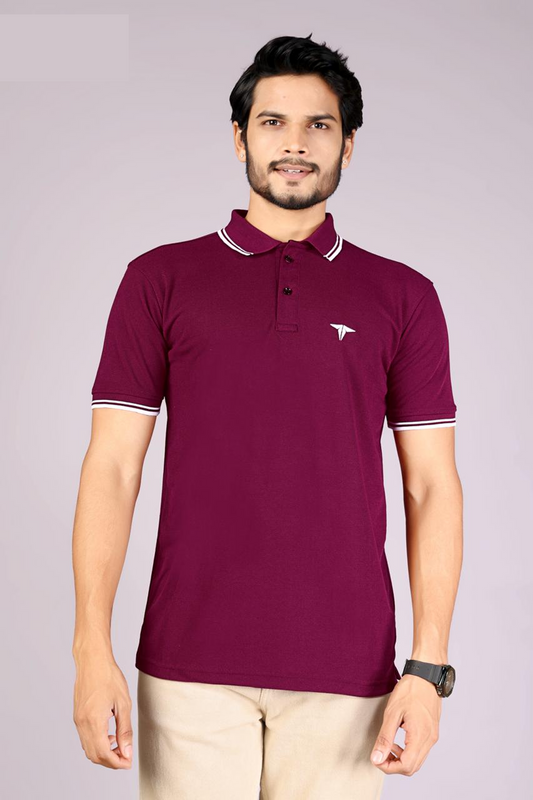 Men's Classic Maroon Polo T-Shirt with  White contrast Tipping – Casual Wear