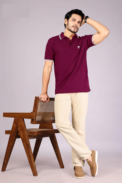 Men's Classic Maroon Polo T-Shirt with  White contrast Tipping – Casual Wear