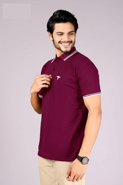 Men's Classic Maroon Polo T-Shirt with  White contrast Tipping – Casual Wear