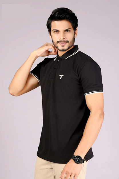 Men's Classic Black Polo T-Shirt with  White contrast Tipping – Casual Wear