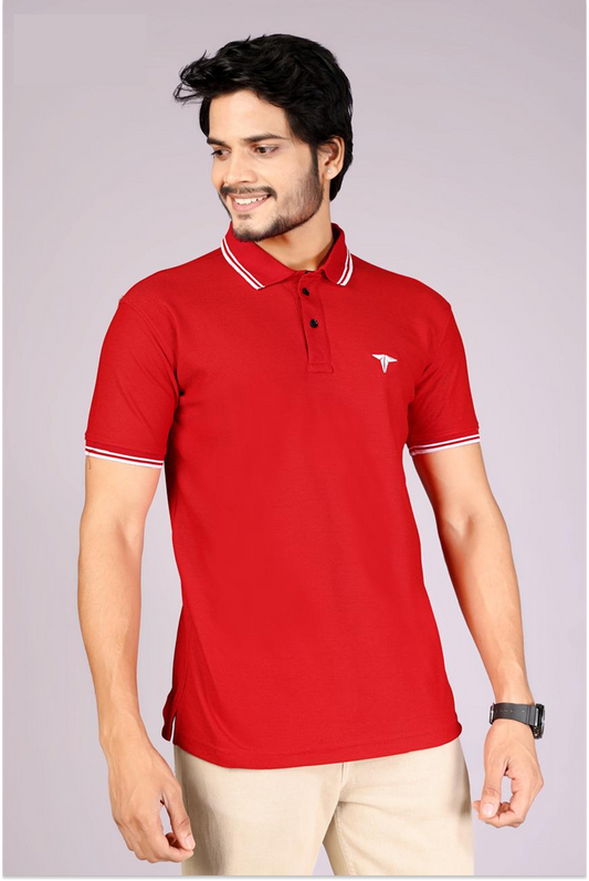 Men's Classic Red Polo T-Shirt with Contrast Tipping – Casual Wear