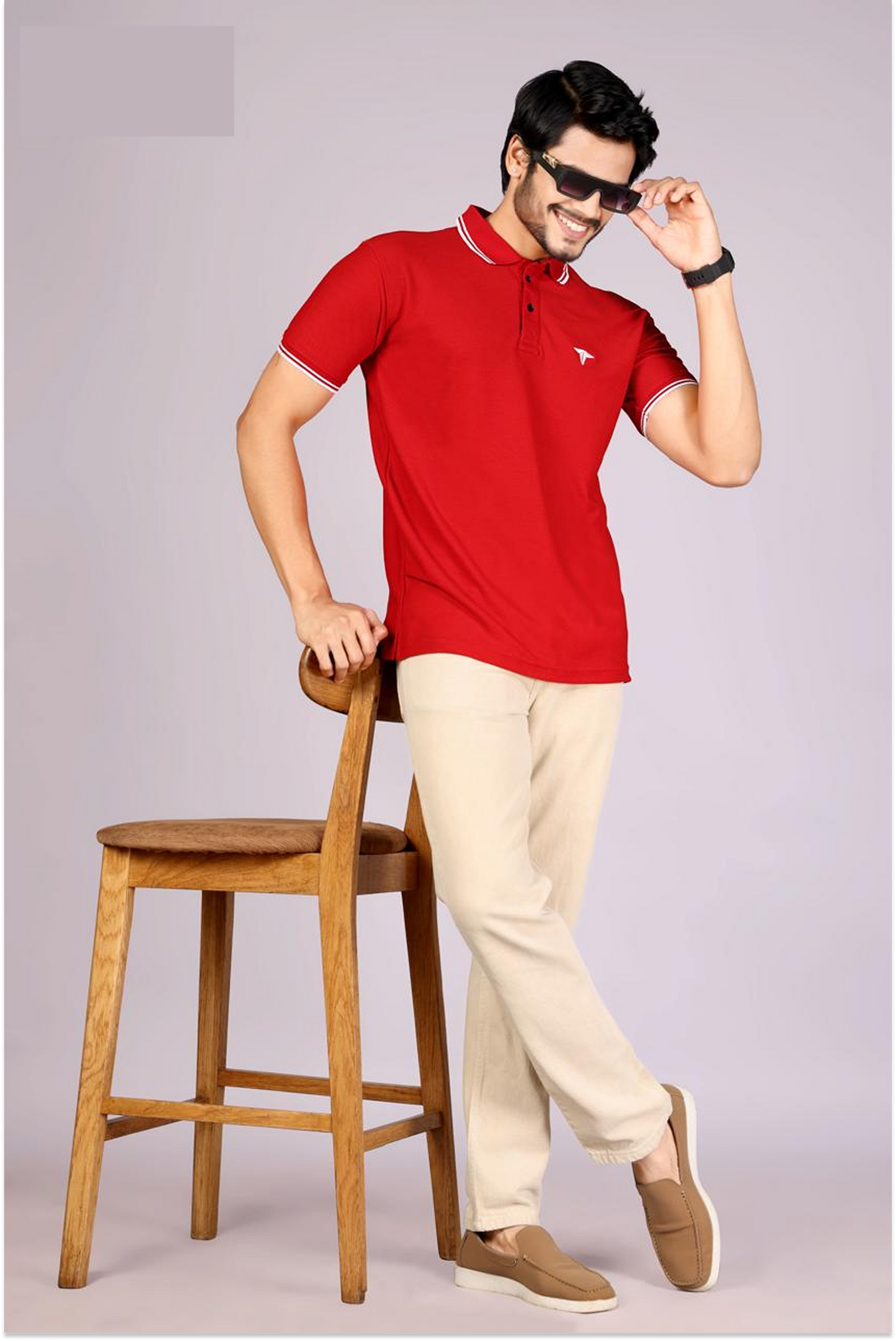 Men's Classic Red Polo T-Shirt with Contrast Tipping – Casual Wear