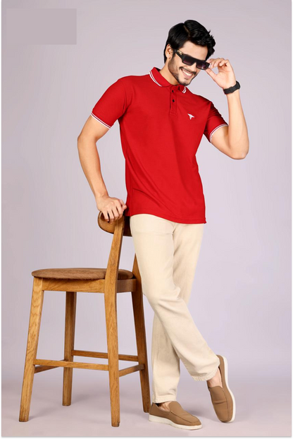 Men's Classic Red Polo T-Shirt with Contrast Tipping – Casual Wear