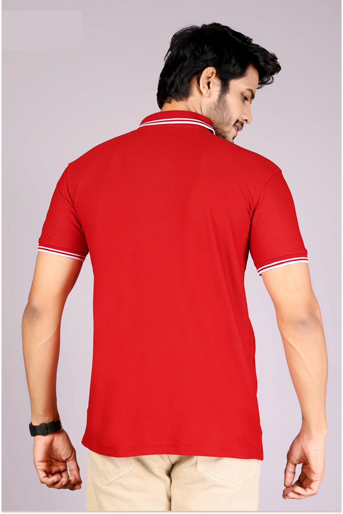 Men's Classic Red Polo T-Shirt with Contrast Tipping – Casual Wear