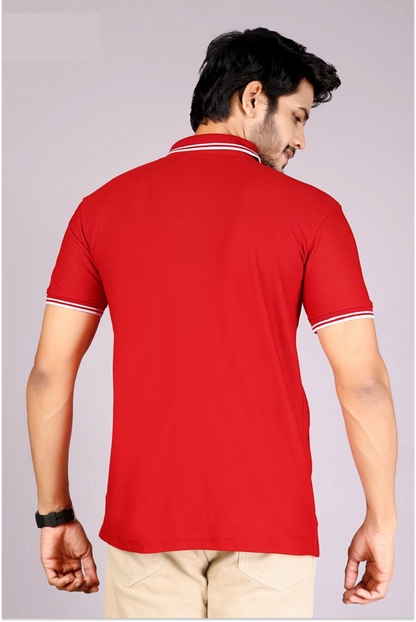 Men's Classic Red Polo T-Shirt with Contrast Tipping – Casual Wear