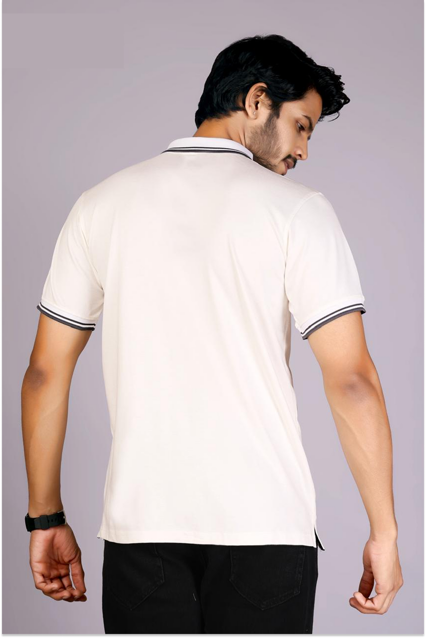 Imported Men's Classic White Polo T-Shirt with Coal Contrast Tipping – Casual Wear