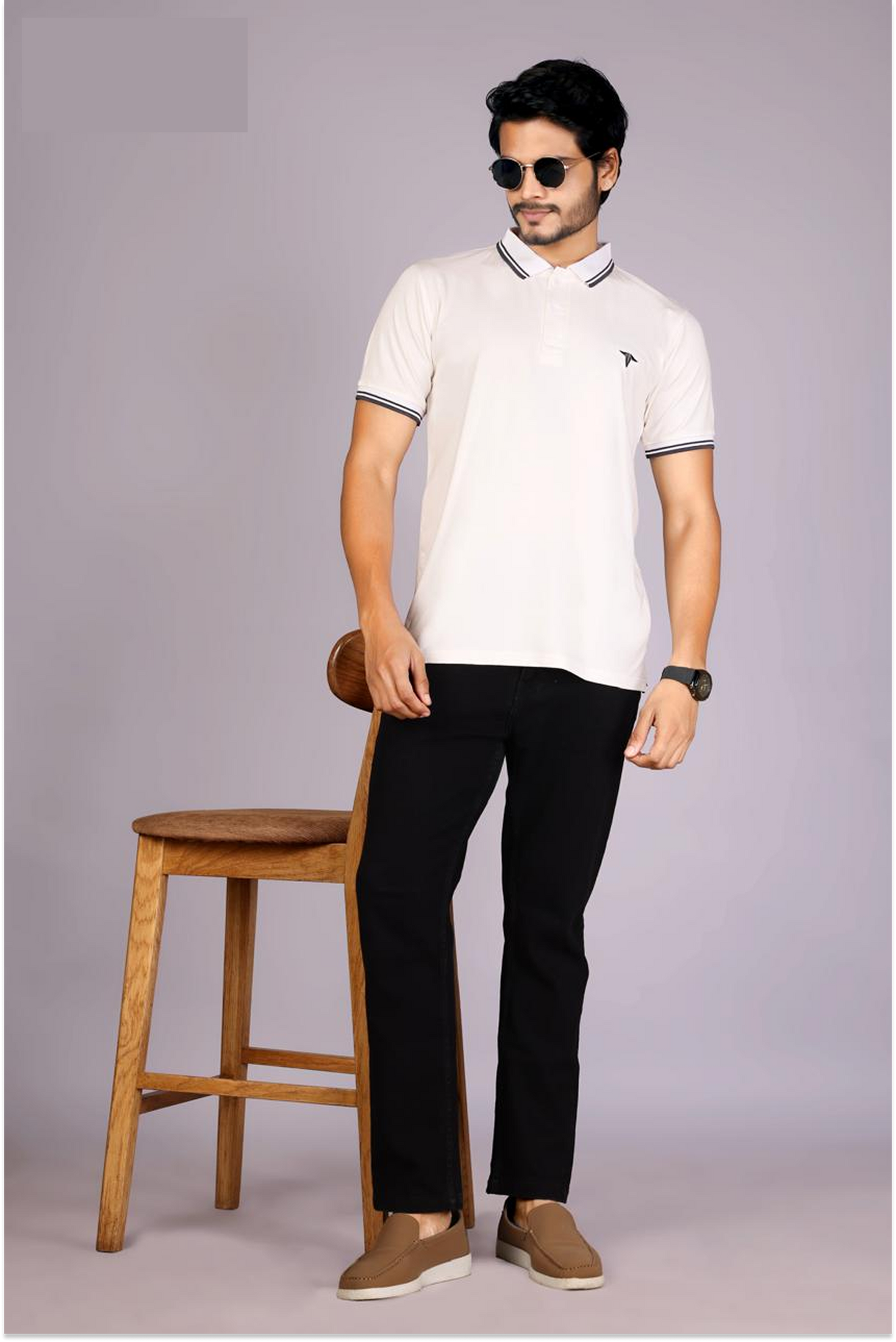 Imported Men's Classic White Polo T-Shirt with Coal Contrast Tipping – Casual Wear