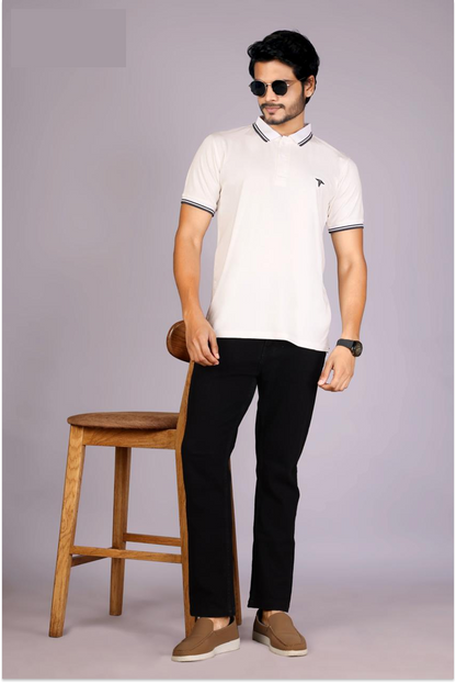 Imported Men's Classic White Polo T-Shirt with Coal Contrast Tipping – Casual Wear
