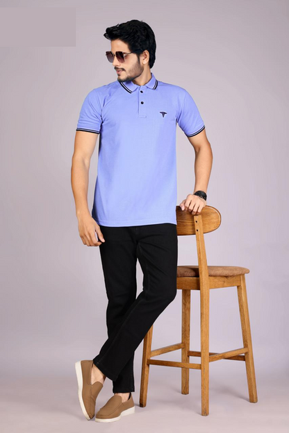 Men's Classic Blue Polo T-Shirt with Dark Matching Tipping – Casual Wear