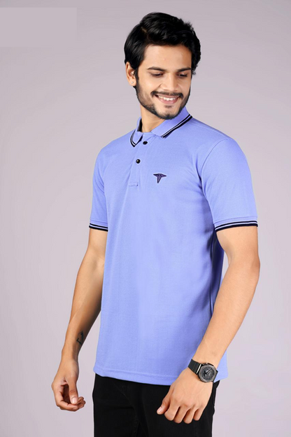 Men's Classic Blue Polo T-Shirt with Dark Matching Tipping – Casual Wear