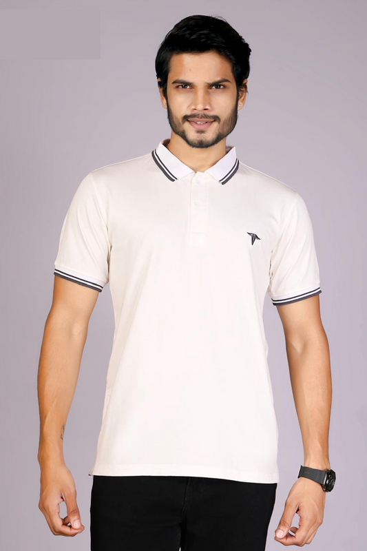 Imported Men's Classic White Polo T-Shirt with Coal Contrast Tipping – Casual Wear