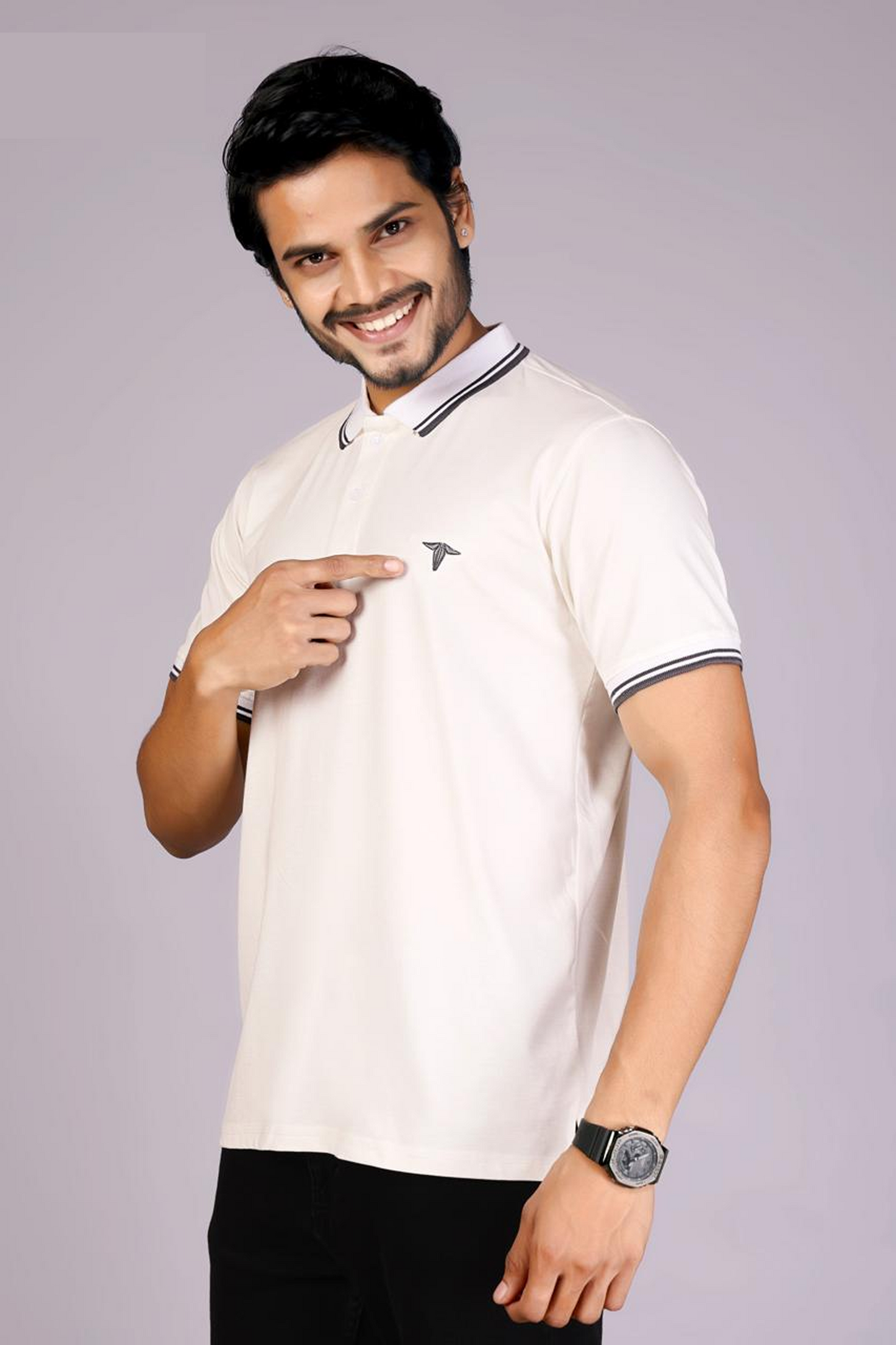Imported Men's Classic White Polo T-Shirt with Coal Contrast Tipping – Casual Wear