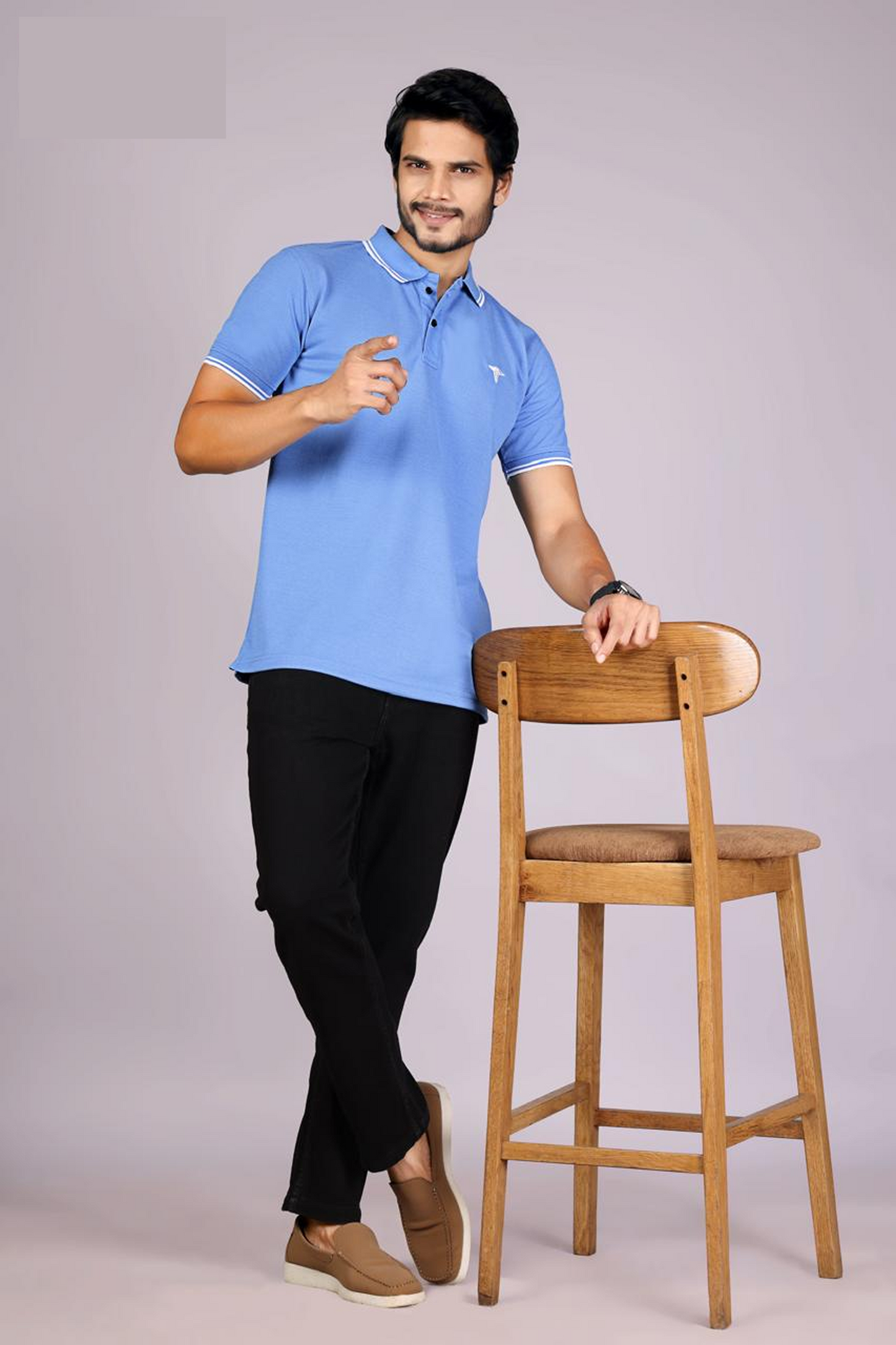 Men's Classic Sky Blue Polo T-Shirt with  White Matching Tipping – Casual Wear