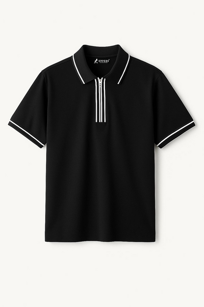Black Jacquard Flacket and collar Polo with stylish
