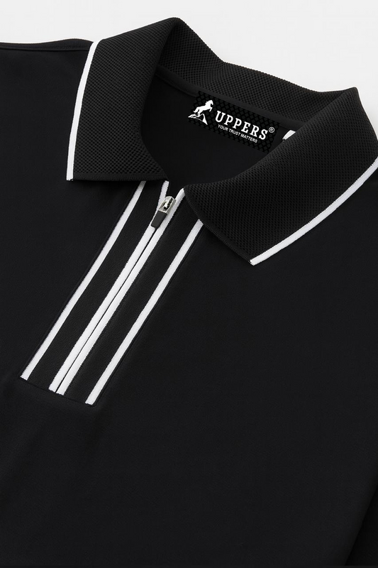 Black Jacquard Flacket and collar Polo with stylish