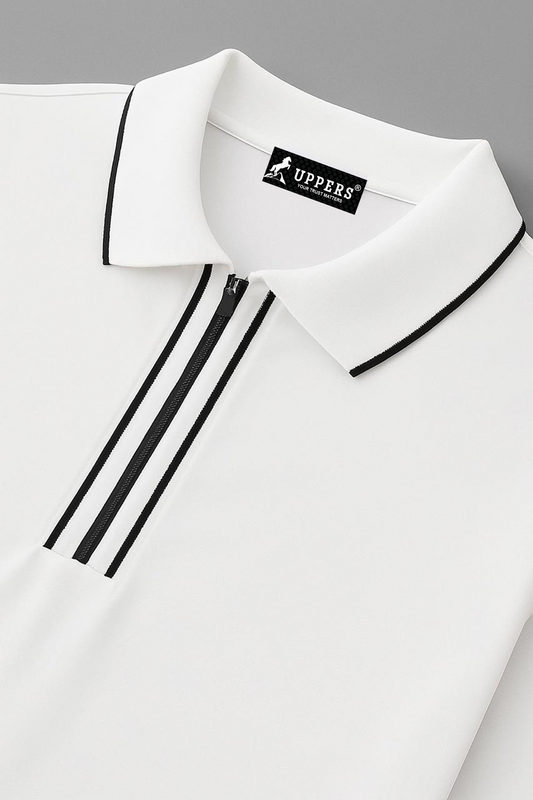 White Jacquard Flacket and collar Polo with stylish