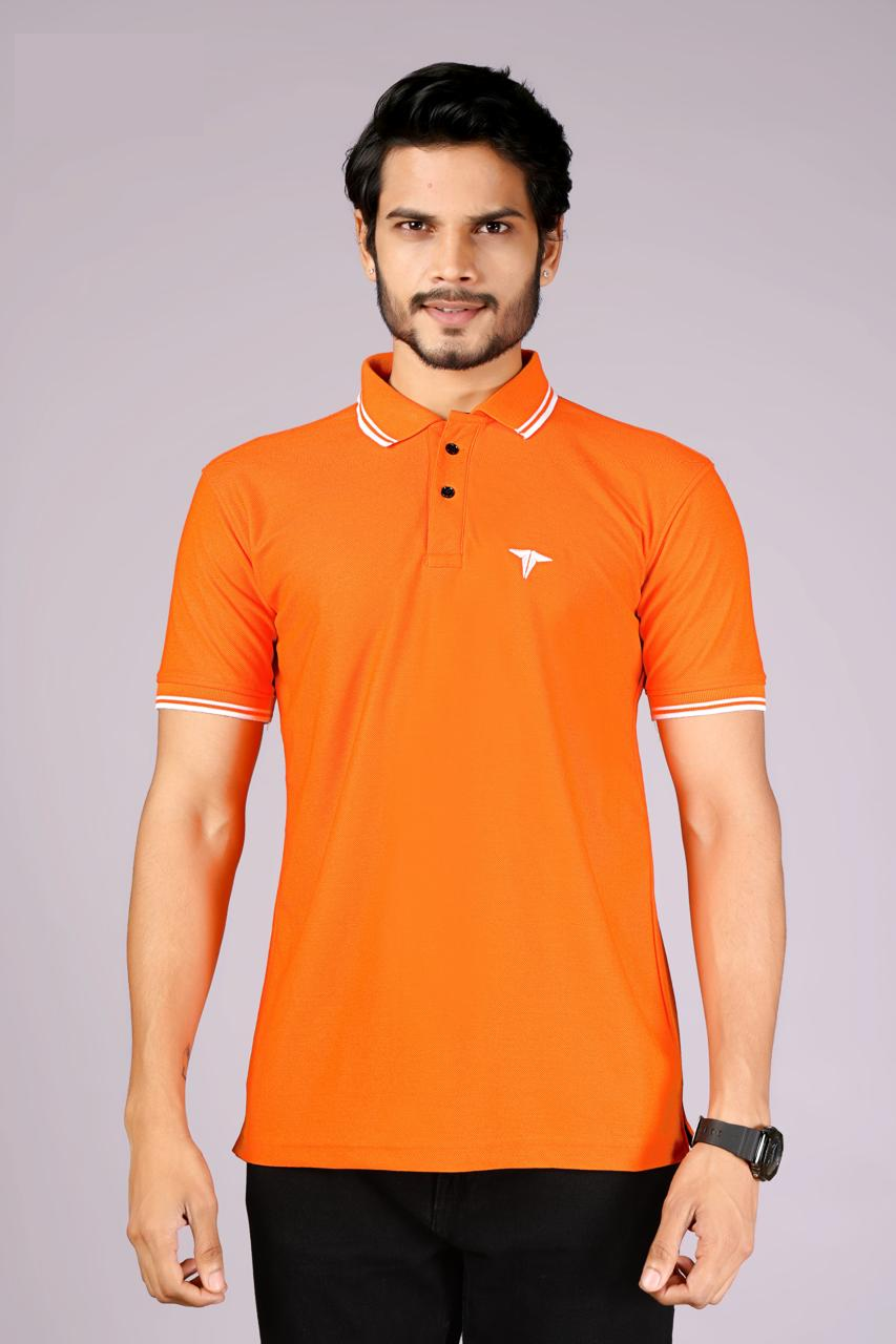 Men's Classic Orange Polo T-Shirt with  White Matching Tipping – Casual Wear