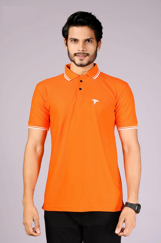 Men's Classic Orange Polo T-Shirt with  White Matching Tipping – Casual Wear