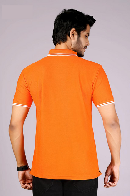 Men's Classic Orange Polo T-Shirt with  White Matching Tipping – Casual Wear