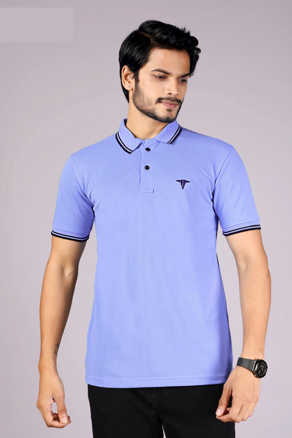 Men's Classic Blue Polo T-Shirt with Dark Matching Tipping – Casual Wear