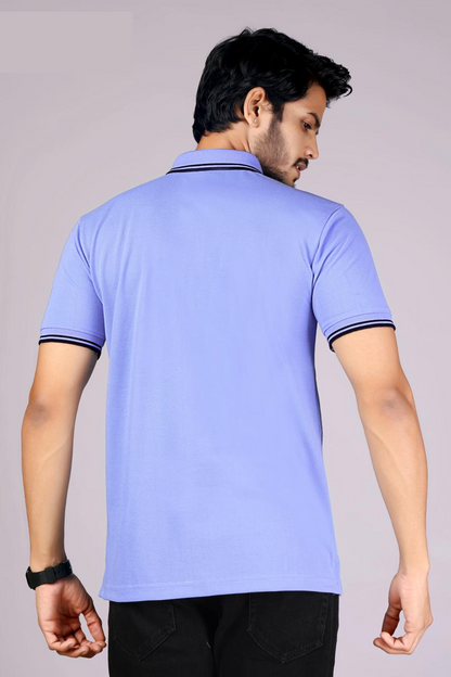 Men's Classic Blue Polo T-Shirt with Dark Matching Tipping – Casual Wear