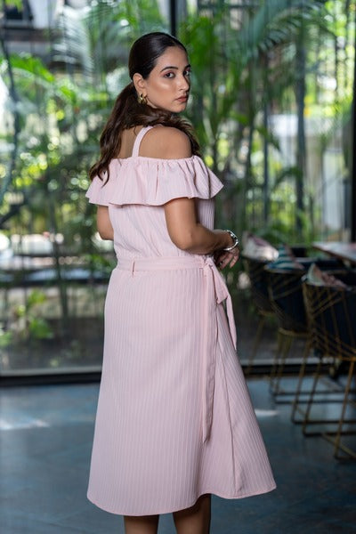 Fancy Sleeve Textured Light Pink One Piece